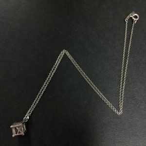 TIFFANY&CO. Silver 925 Atlas Roman Numbers Cube Pendant Necklace /1F1653